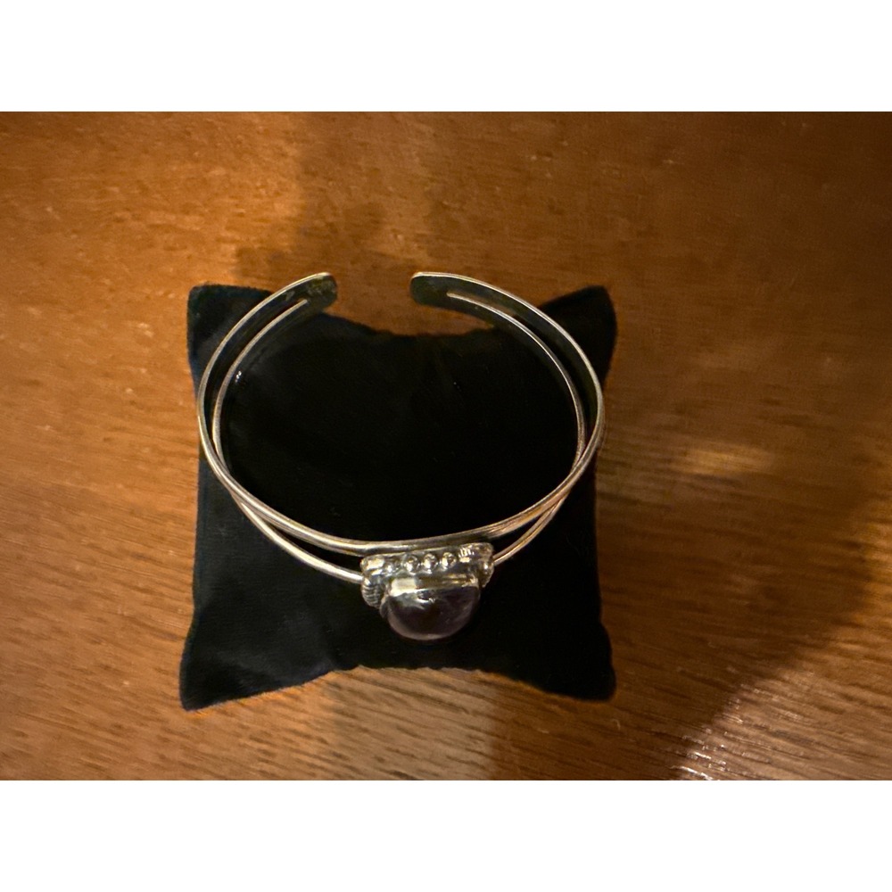 Sterling Silver 925 Purple Jadeite Cuff Bracelet Vintage Style Bezel Cabochon - Picture 3 of 4